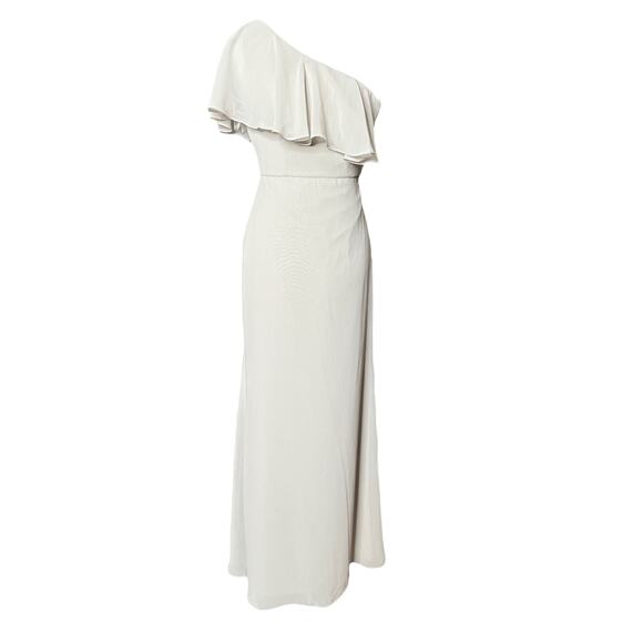 Social Bridesmaids NEW Matte Chiffon One Shoulder Dress  sz 00 Color Oyster - Picture 1 of 10
